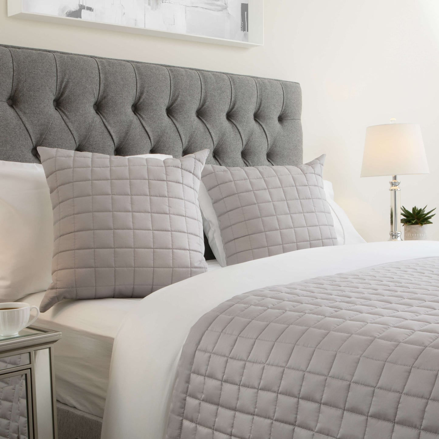 Egyptian Cotton Quilted Bed Throw, Grey & White