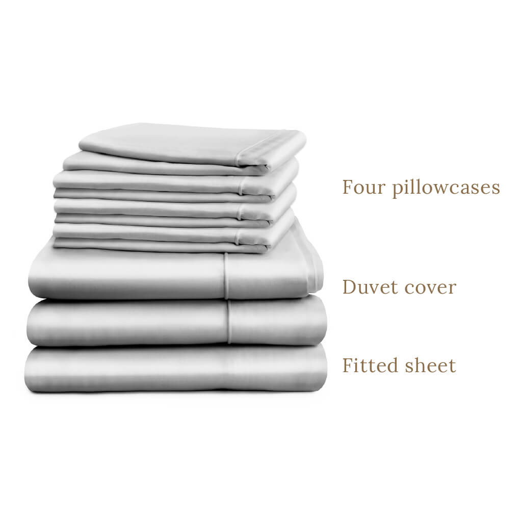 Egyptian Cotton 500 Thread Count Sateen Luxury Duvet Cover and Deep Fitted Sheet Set With Four Standard Pillowcases