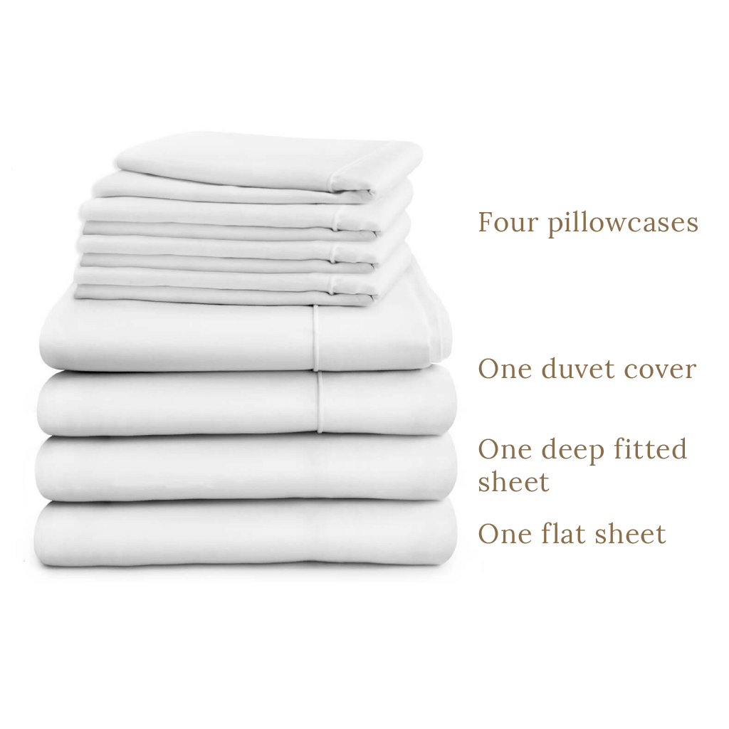 Egyptian Cotton 500 Thread Count Sateen Luxury Duvet Cover With 40cm Deep Fitted Sheet, Flat Sheet and Four Standard Pillowcases, Pure White