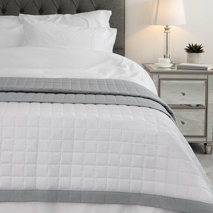 Egyptian Cotton Quilted Bed Throw, Grey & White