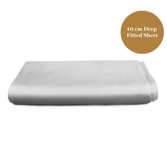 Egyptian Cotton 500 Thread Count Sateen Luxury Extra Deep 40cm Fitted Sheet, Subtle Grey