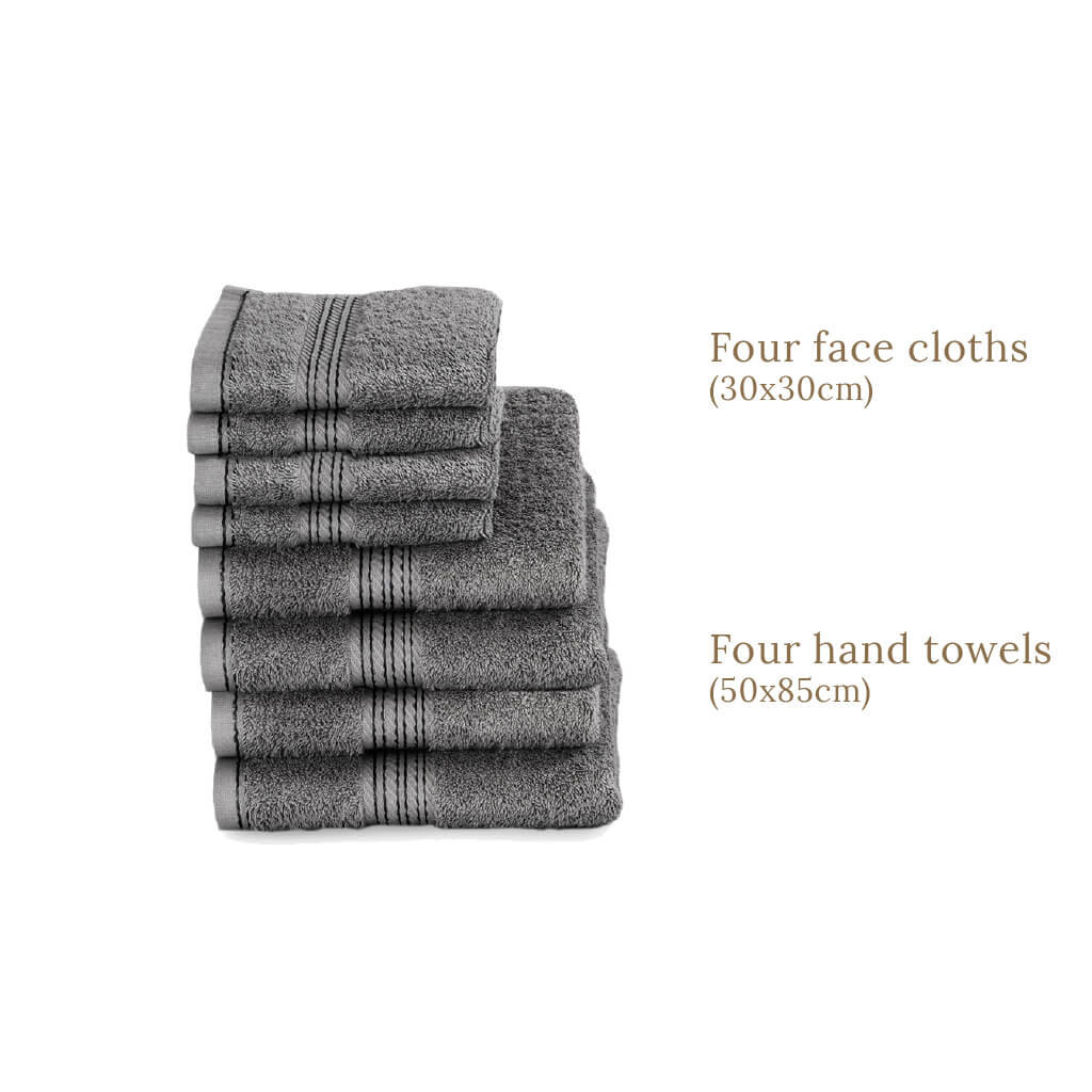 Egyptian Cotton 8 Piece Luxury Hand Towel and Face Towel Set