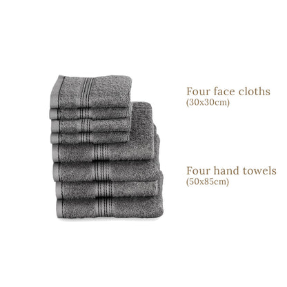 Egyptian Cotton 8 Piece Luxury Hand Towel and Face Towel Set
