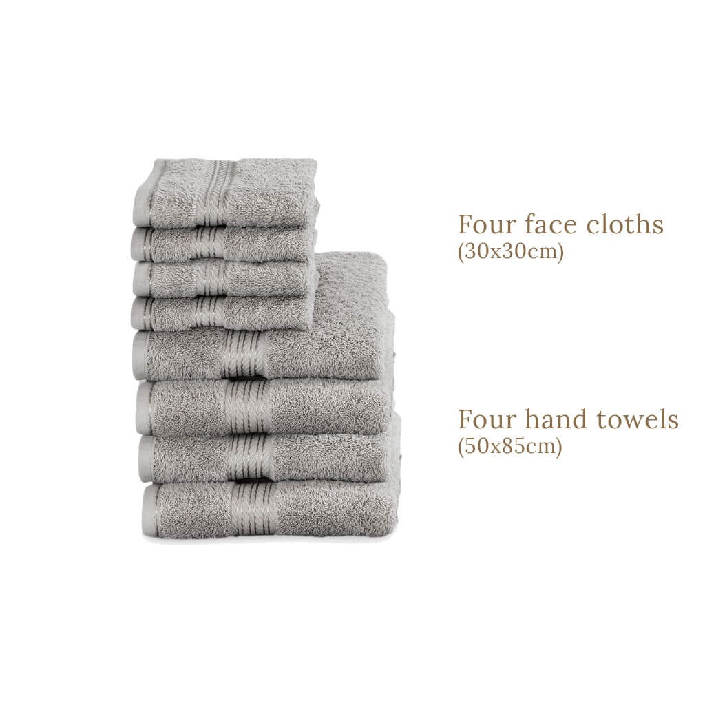 Egyptian Cotton 8 Piece Luxury Hand Towel and Face Towel Set