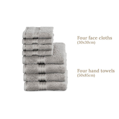 Egyptian Cotton 8 Piece Luxury Hand Towel and Face Towel Set