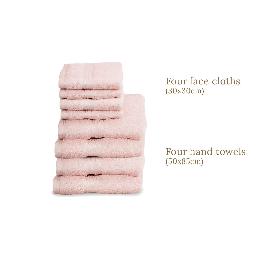 Egyptian Cotton 8 Piece Luxury Hand Towel and Face Towel Set