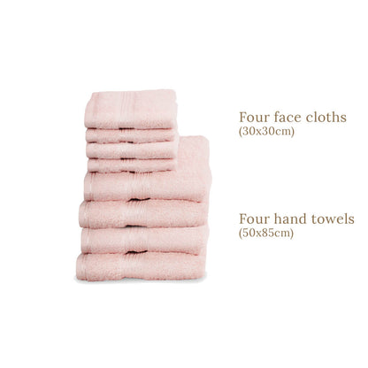 Egyptian Cotton 8 Piece Luxury Hand Towel and Face Towel Set