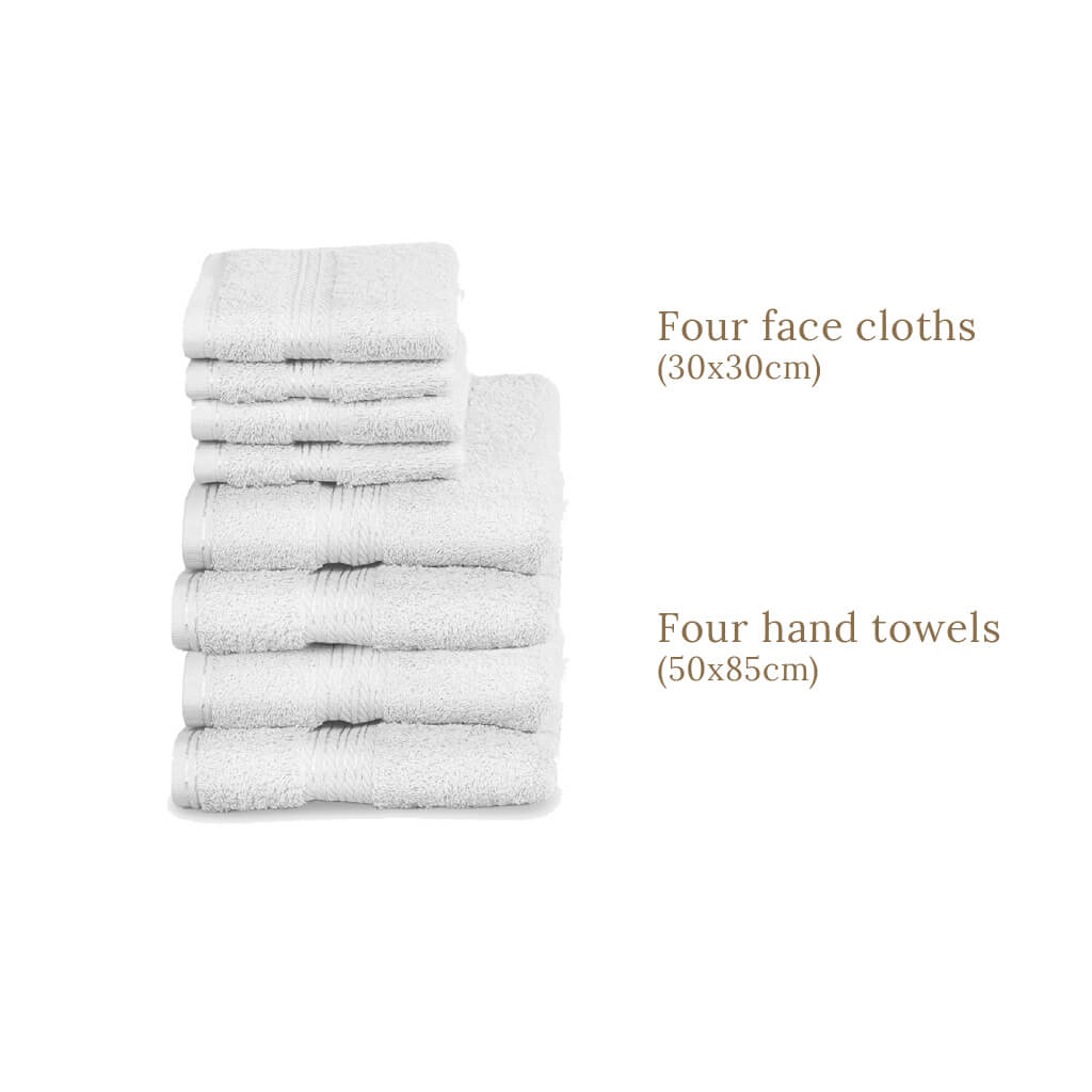 Egyptian Cotton 8 Piece Luxury Hand Towel and Face Towel Set