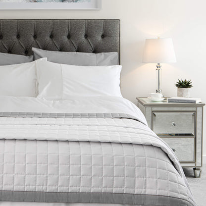Egyptian Cotton Quilted Bed Throw, Grey & White