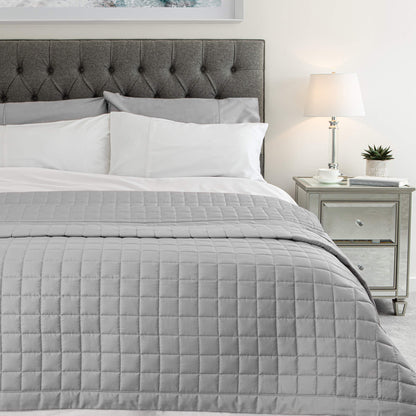 Egyptian Cotton Quilted Bed Throw, Grey & White