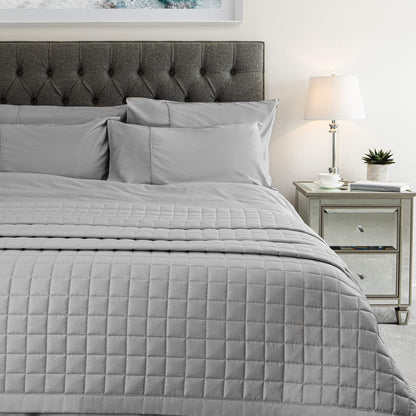 Egyptian Cotton Quilted Bed Throw, Grey & White