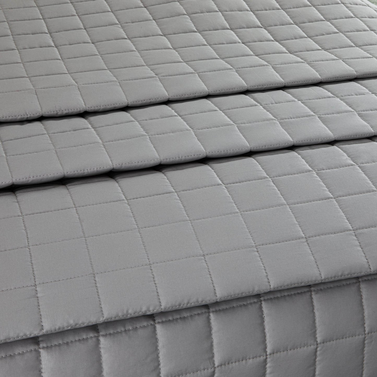 Egyptian Cotton Quilted Bed Throw, Grey & White