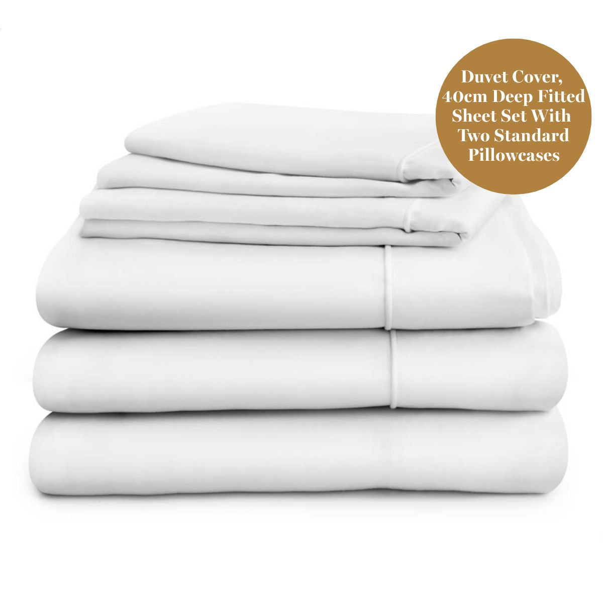 Egyptian Cotton 500 Thread Count Sateen Luxury Duvet Cover and 40cm Deep Fitted Sheet Set With Two Standard Pillowcases, Pure White