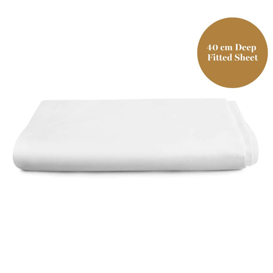 Egyptian Cotton 500 Thread Count Sateen Luxury Extra Deep 40cm Fitted Sheet, Pure White