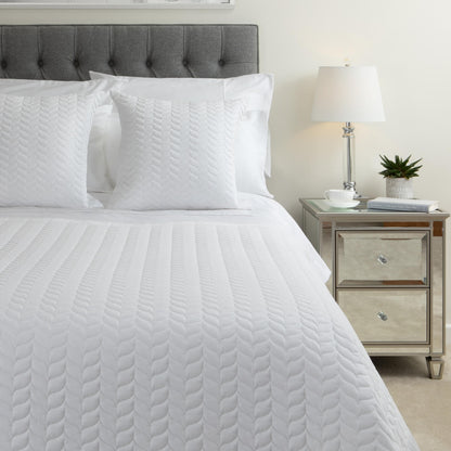Cotton Quilted Leaf Pattern Throw, Pure White
