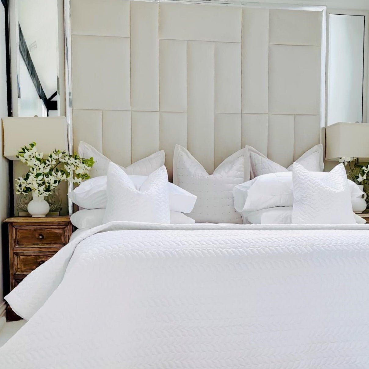 Cotton Quilted Leaf Pattern Throw, Pure White