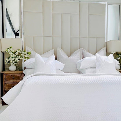 Cotton Quilted Leaf Pattern Throw, Pure White