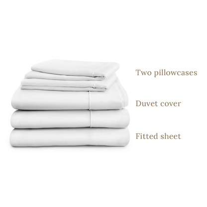 Egyptian Cotton 500 Thread Count Sateen Luxury Duvet Cover and 32cm Deep Fitted Sheet Set With Two Standard Pillowcases, Pure White