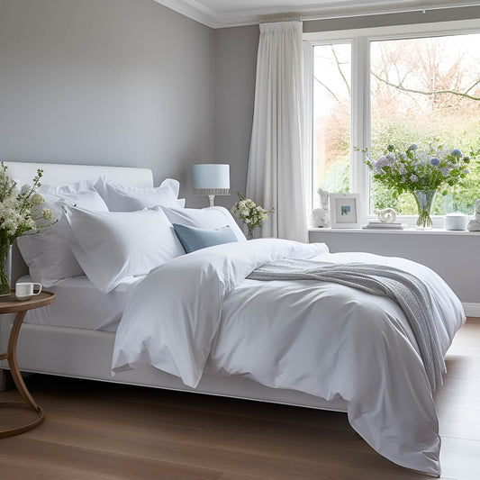 Egyptian Cotton 500 Thread Count Sateen Luxury Duvet Cover and 32cm Deep Fitted Sheet Set With Two Standard Pillowcases, Pure White