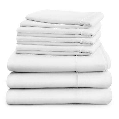 Egyptian Cotton 500 Thread Count Sateen Luxury Duvet Cover and 40cm Deep Fitted Sheet Set With Four Standard Pillowcases, Pure White