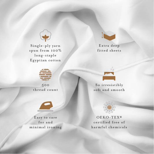 Egyptian Cotton 500 Thread Count Sateen Luxury Bedding Set, Pure White