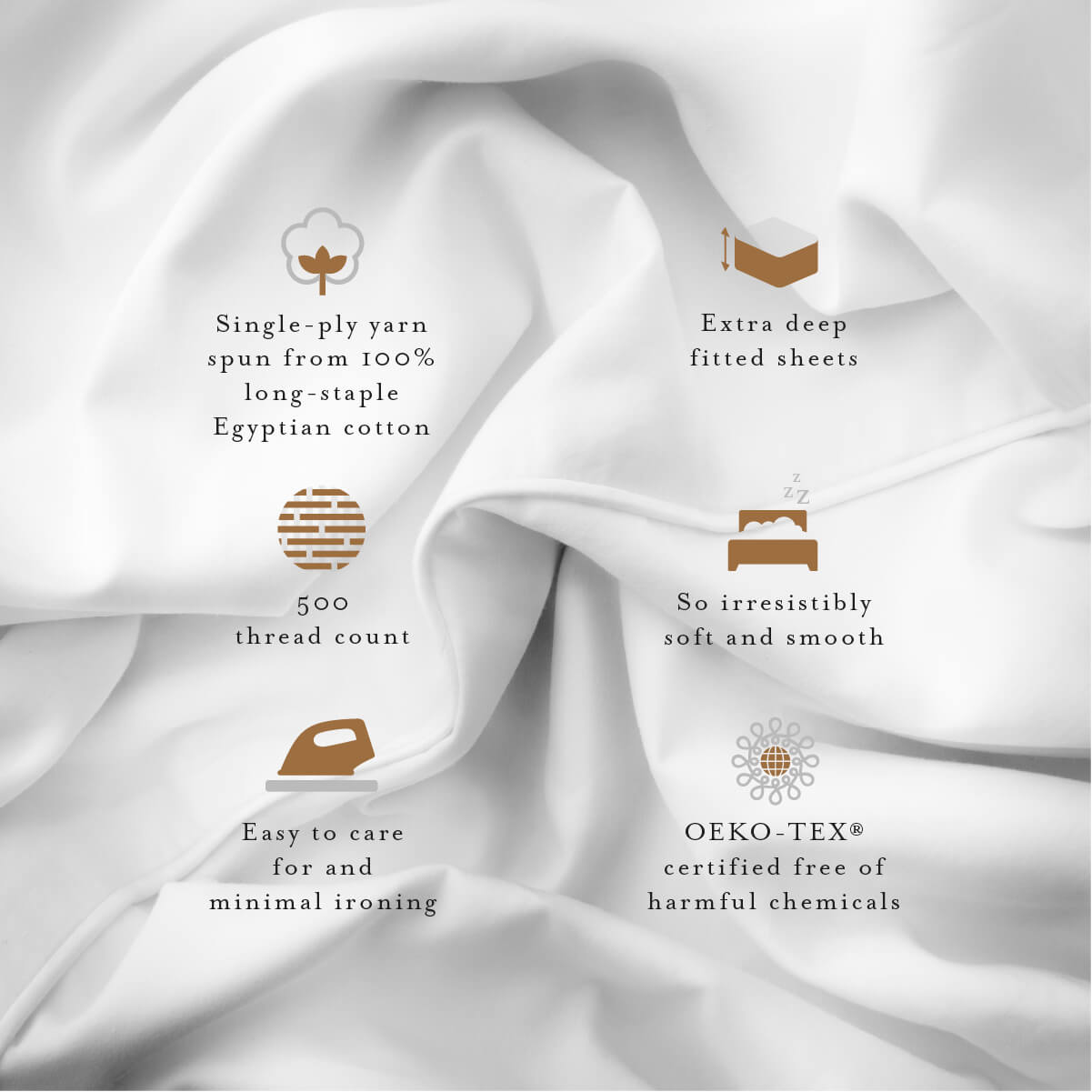 Egyptian Cotton 500 Thread Count Sateen Luxury Duvet Cover and 40cm Deep Fitted Sheet Set With Four Standard Pillowcases, Pure White