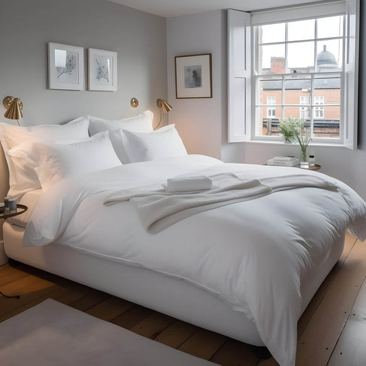 Egyptian Cotton 500 Thread Count Sateen Luxury Duvet Cover and 40cm Deep Fitted Sheet Set With Two Standard Pillowcases, Pure White