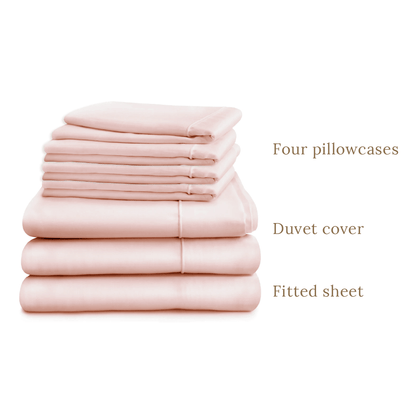 Egyptian Cotton 500 Thread Count Sateen Luxury Duvet Cover and Deep Fitted Sheet Set With Four Standard Pillowcases