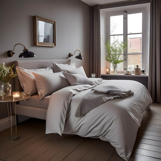 Egyptian Cotton 500 Thread Count Sateen Luxury Duvet Cover and Deep Fitted Sheet Set With Four Standard Pillowcases