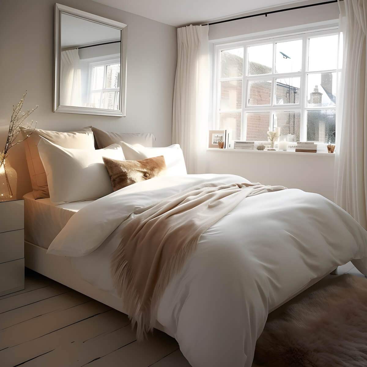 Egyptian Cotton 500 Thread Count Sateen Luxury Duvet Cover and Flat Sheet Set With Two Standard Pillowcases, Pure White