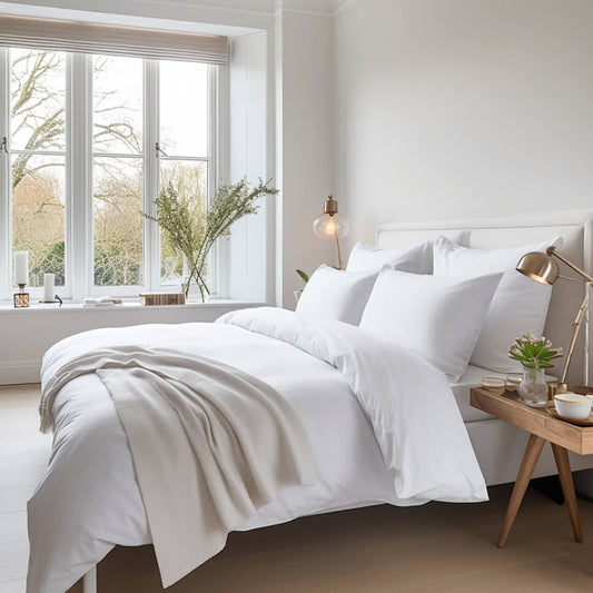 Egyptian Cotton 500 Thread Count Sateen Luxury Duvet Cover and Four Standard Pillowcases, Pure White
