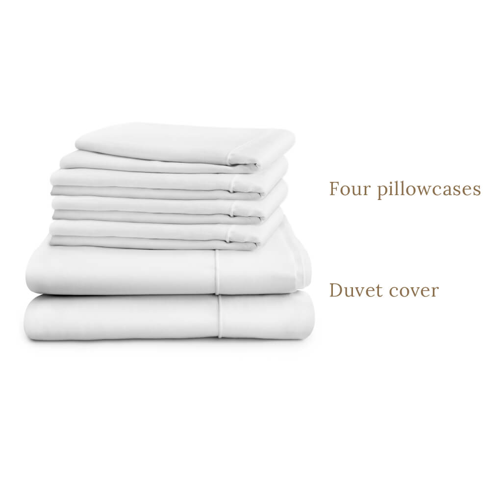 Egyptian Cotton 500 Thread Count Sateen Luxury Duvet Cover and Four Standard Pillowcases, Pure White