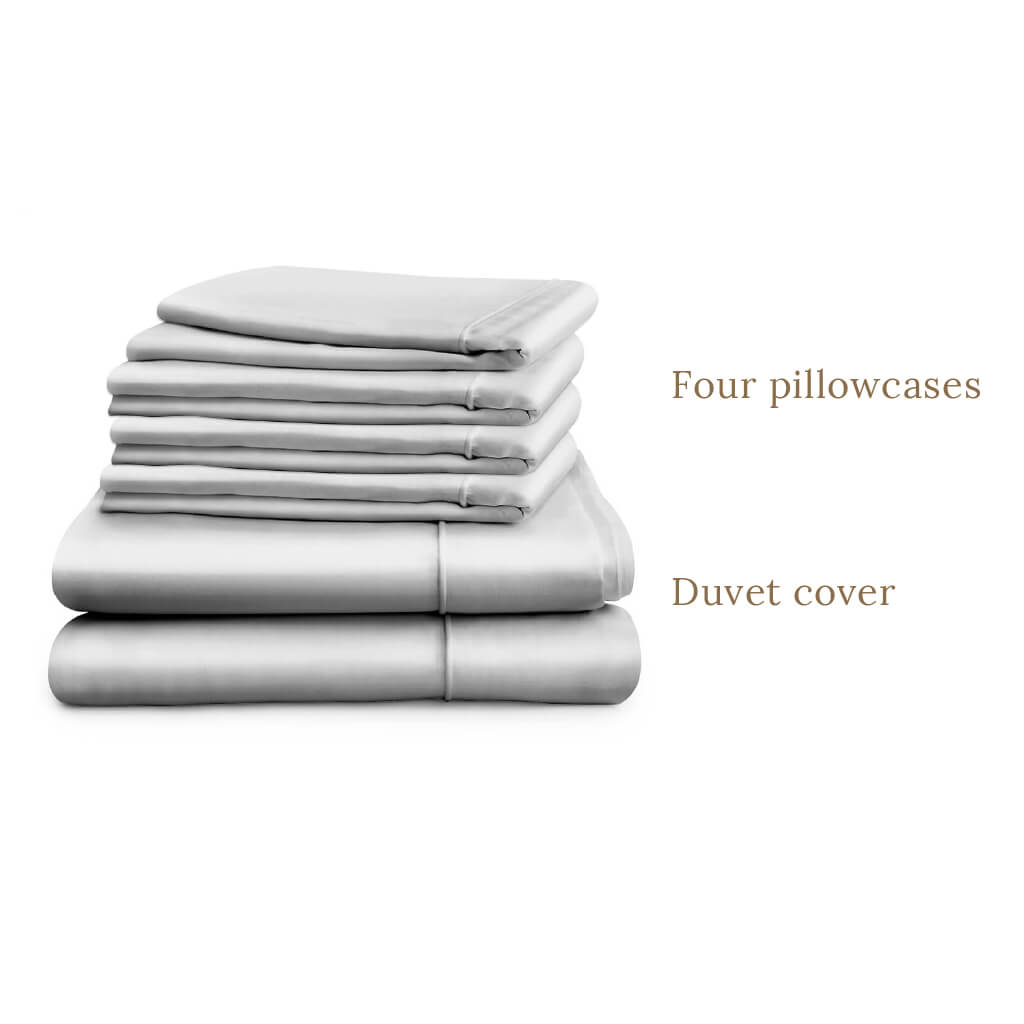 Egyptian Cotton 500 Thread Count Sateen Luxury Duvet Cover and Four Standard Pillowcases, Subtle Grey