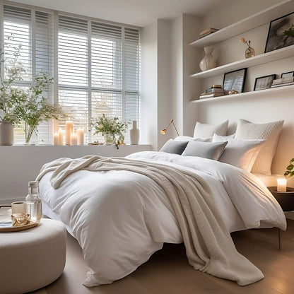Egyptian Cotton 500 Thread Count Sateen Luxury Duvet Cover and Two Standard Pillowcases, Pure White