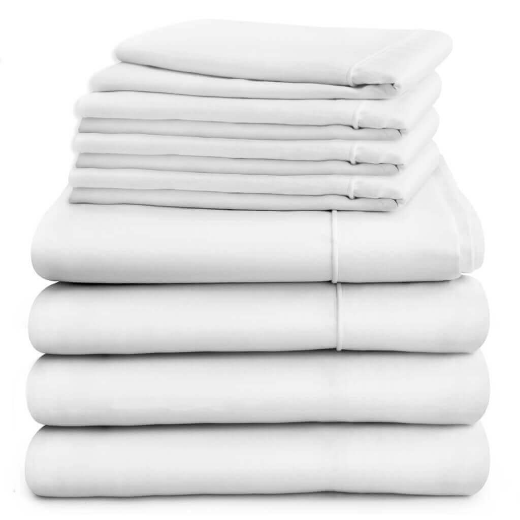Egyptian Cotton 500 Thread Count Sateen Luxury Duvet Cover With 40cm Deep Fitted Sheet, Flat Sheet and Four Standard Pillowcases, Pure White
