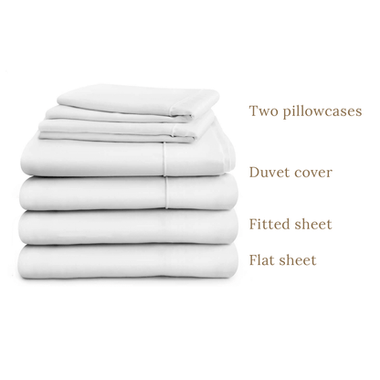 Egyptian Cotton 500 Thread Count Sateen Luxury Duvet Cover With 40cm Deep Fitted Sheet, Flat Sheet and Two Standard Pillowcases, Pure White