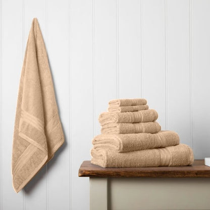Hampton and Astley 100% Egyptian Cotton 7 Piece Luxury Bath Towel Set, Caramel Latte