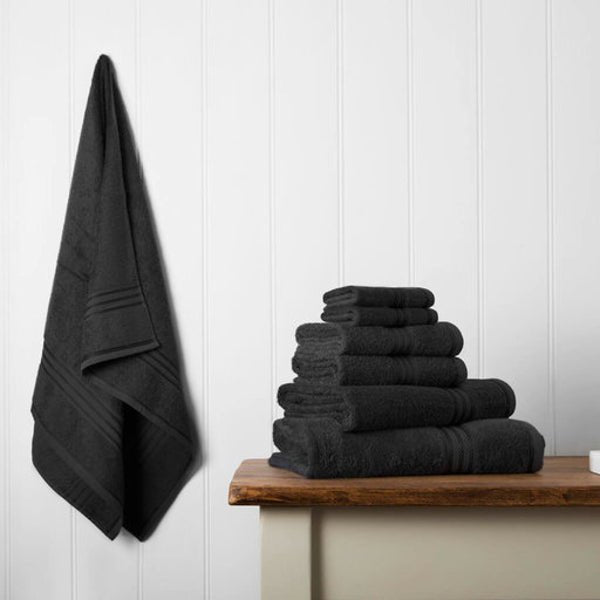 Hampton and Astley 100% Egyptian Cotton 7 Piece Luxury Bath Towel Set, Midnight Black