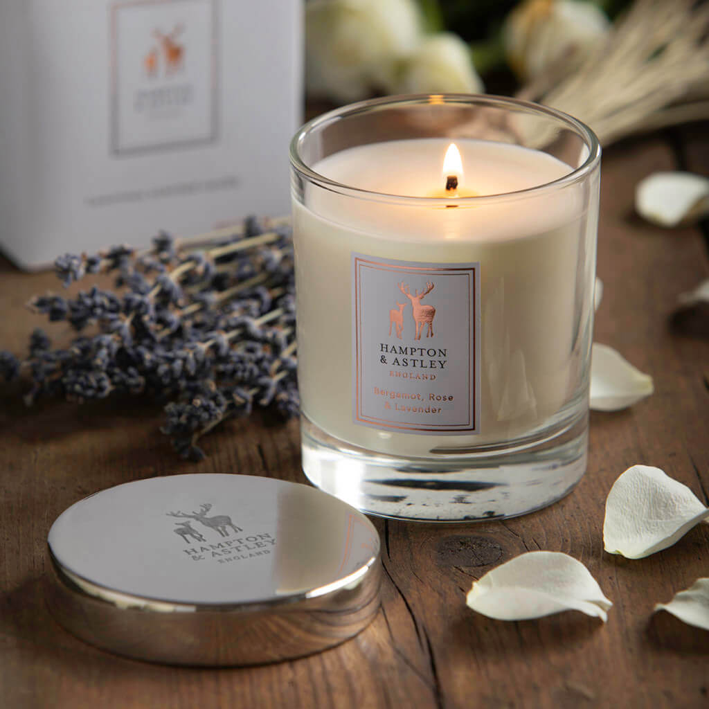 Luxury Scented Large Candle 235g, Bergamot, Rose and Lavender