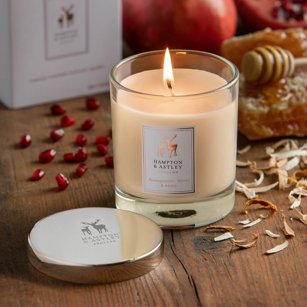 Luxury Scented Large Candle 235g, Pomegranate, Honey and Amber