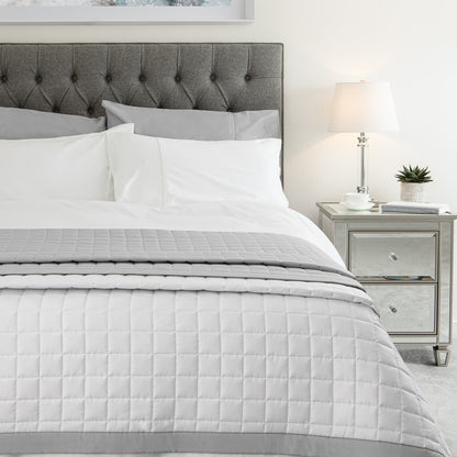 Egyptian Cotton Quilted Bed Throw, Grey & White