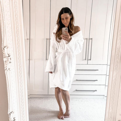 Unisex Zero Twist Cotton Towel Dressing Gown, Pure White